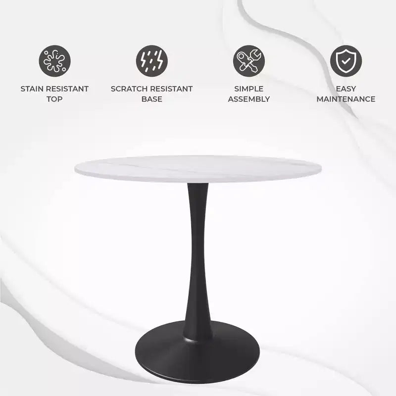 Table à manger ronde Bristol 31, plateau en pierre frittée, pied colonne en acier noir, table d'appoint de café pour la cuisine et les petits espaces