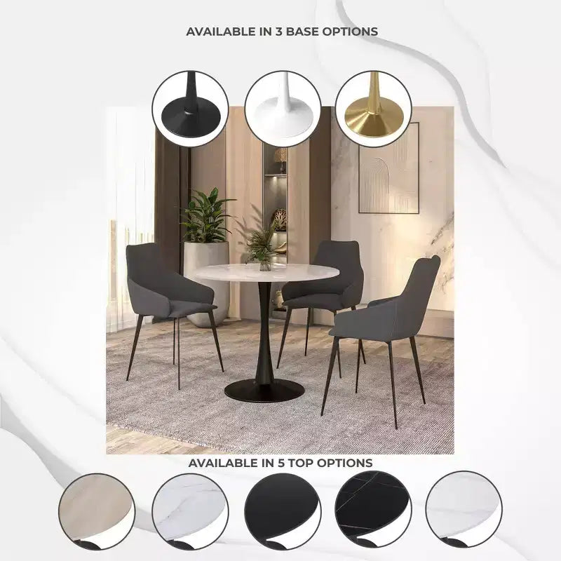Table à manger ronde Bristol 31, plateau en pierre frittée, pied colonne en acier noir, table d'appoint de café pour la cuisine et les petits espaces