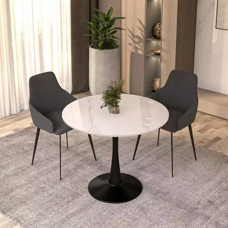 Table à manger ronde Bristol 31, plateau en pierre frittée, pied colonne en acier noir, table d'appoint de café pour la cuisine et les petits espaces