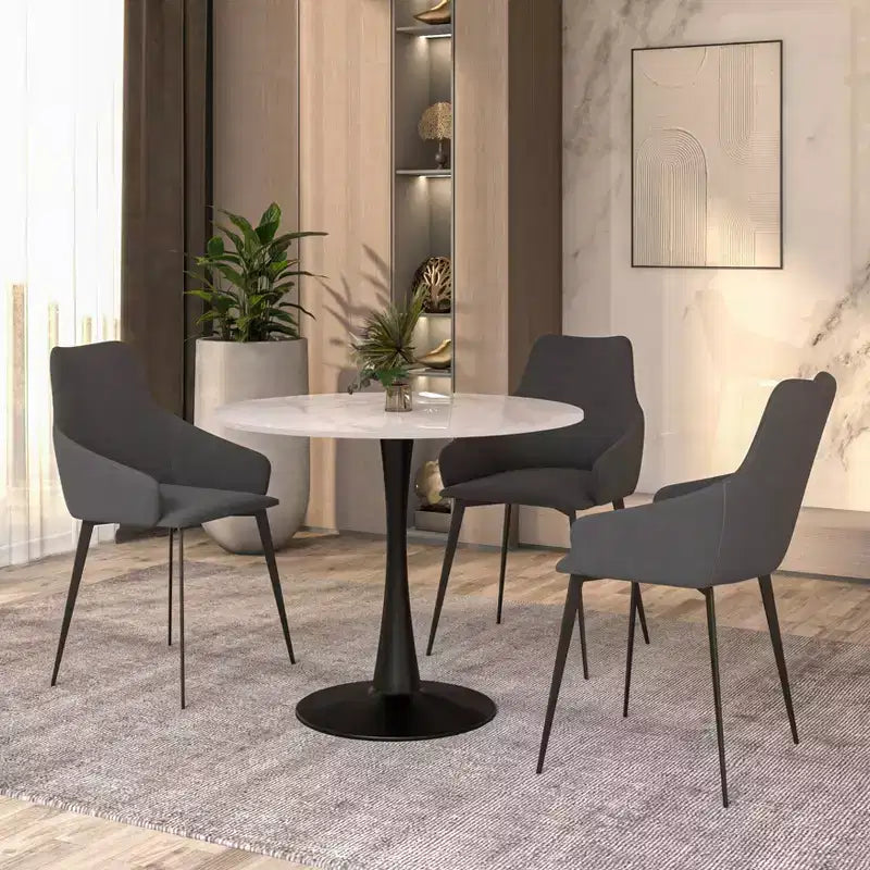 Table à manger ronde Bristol 31, plateau en pierre frittée, pied colonne en acier noir, table d'appoint de café pour la cuisine et les petits espaces