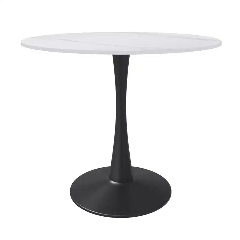 Table à manger ronde Bristol 31, plateau en pierre frittée, pied colonne en acier noir, table d'appoint de café pour la cuisine et les petits espaces