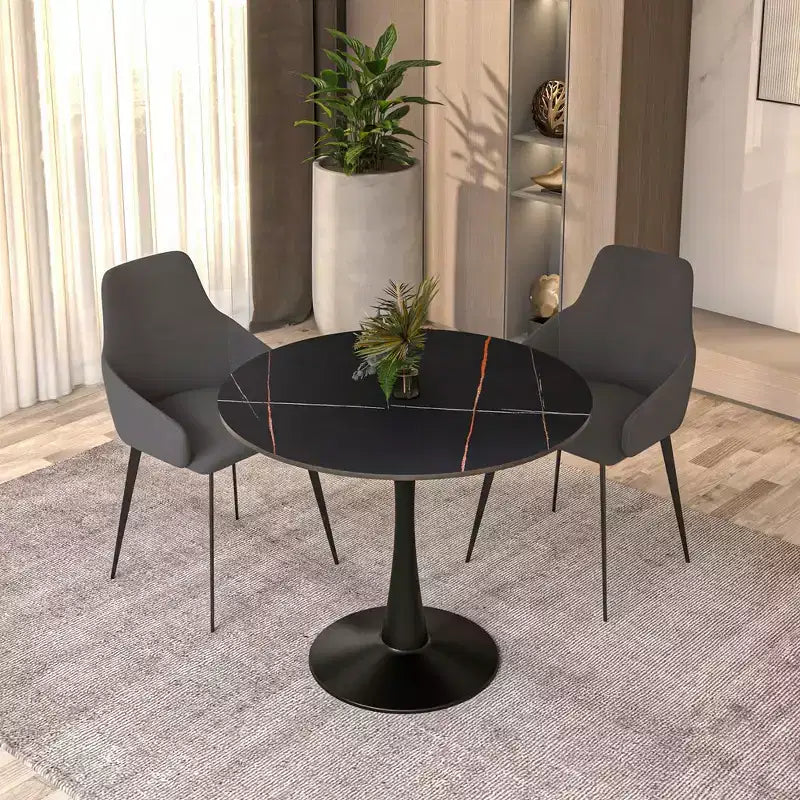 Table à manger ronde Bristol 31, plateau en pierre frittée, pied colonne en acier noir, table d'appoint de café pour la cuisine et les petits espaces