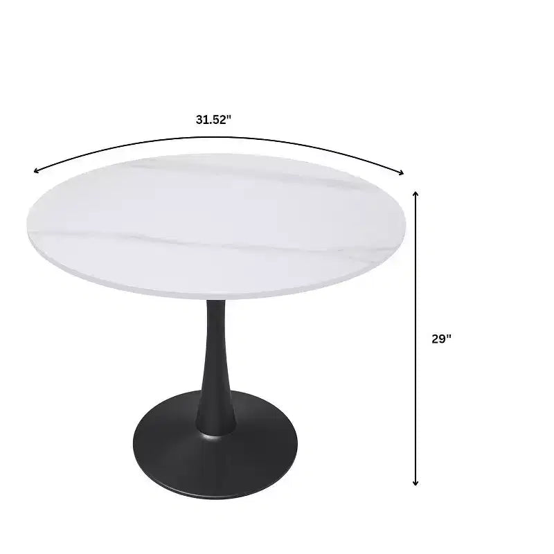 Table à manger ronde Bristol 31, plateau en pierre frittée, pied colonne en acier noir, table d'appoint de café pour la cuisine et les petits espaces