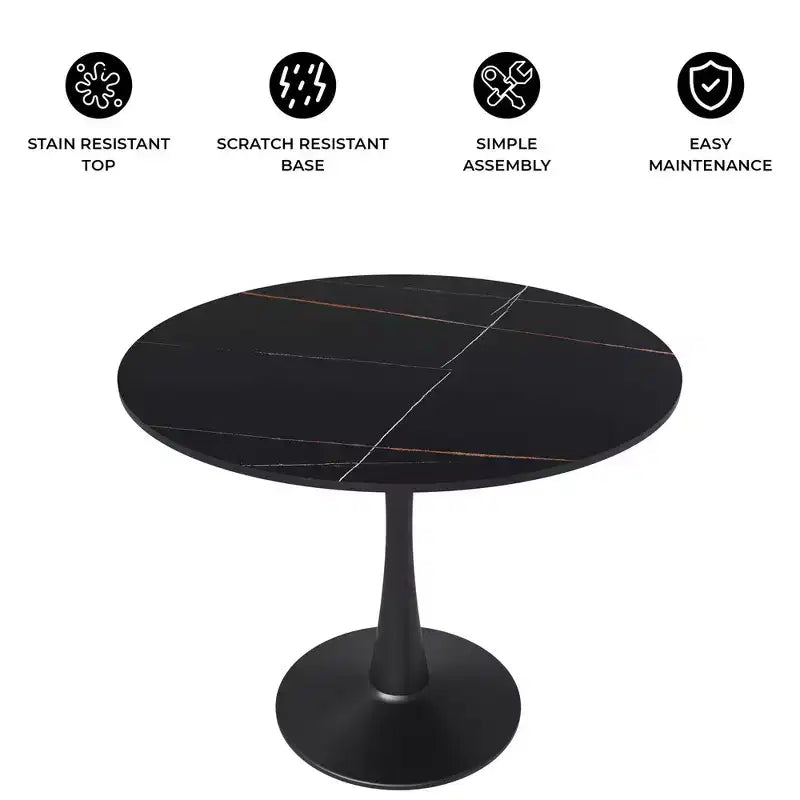 Table à manger ronde Bristol 31, plateau en pierre frittée, pied colonne en acier noir, table d'appoint de café pour la cuisine et les petits espaces