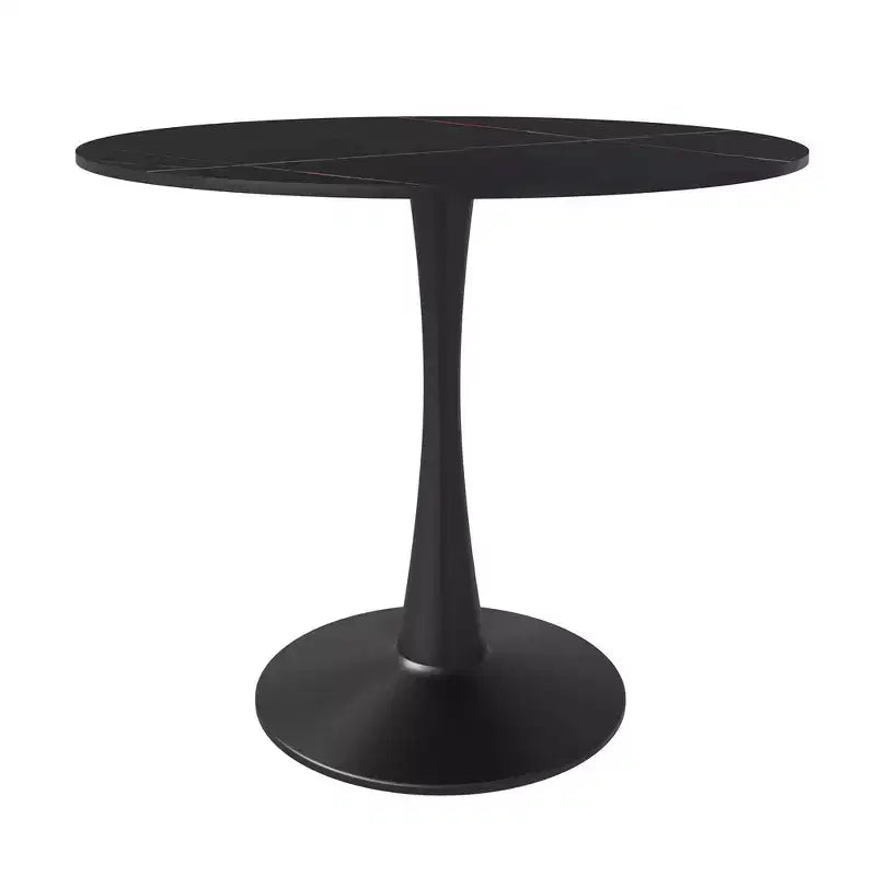 Table à manger ronde Bristol 31, plateau en pierre frittée, pied colonne en acier noir, table d'appoint de café pour la cuisine et les petits espaces