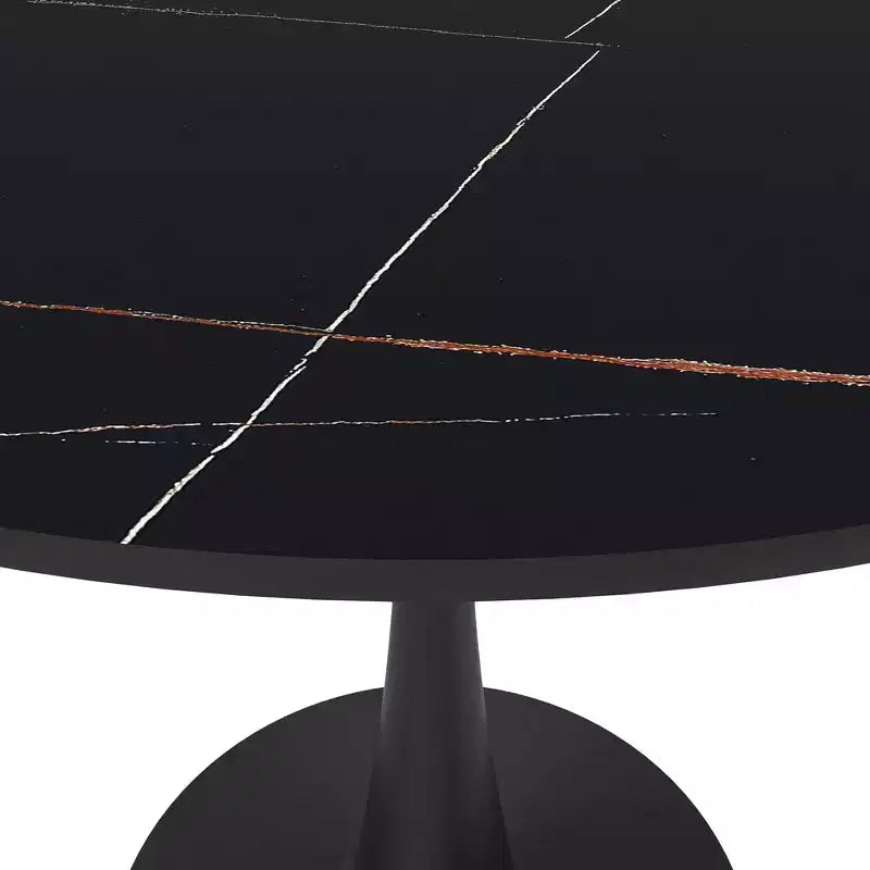 Table à manger ronde Bristol 31, plateau en pierre frittée, pied colonne en acier noir, table d'appoint de café pour la cuisine et les petits espaces
