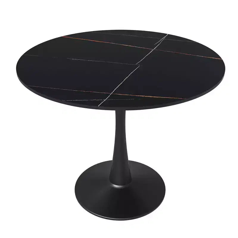 LeisureMod Bristol 31 Round Dining Table  Sintered Stone Top, Black Steel Pedestal Base, Accent Caf Table for Kitchen & Small Spaces