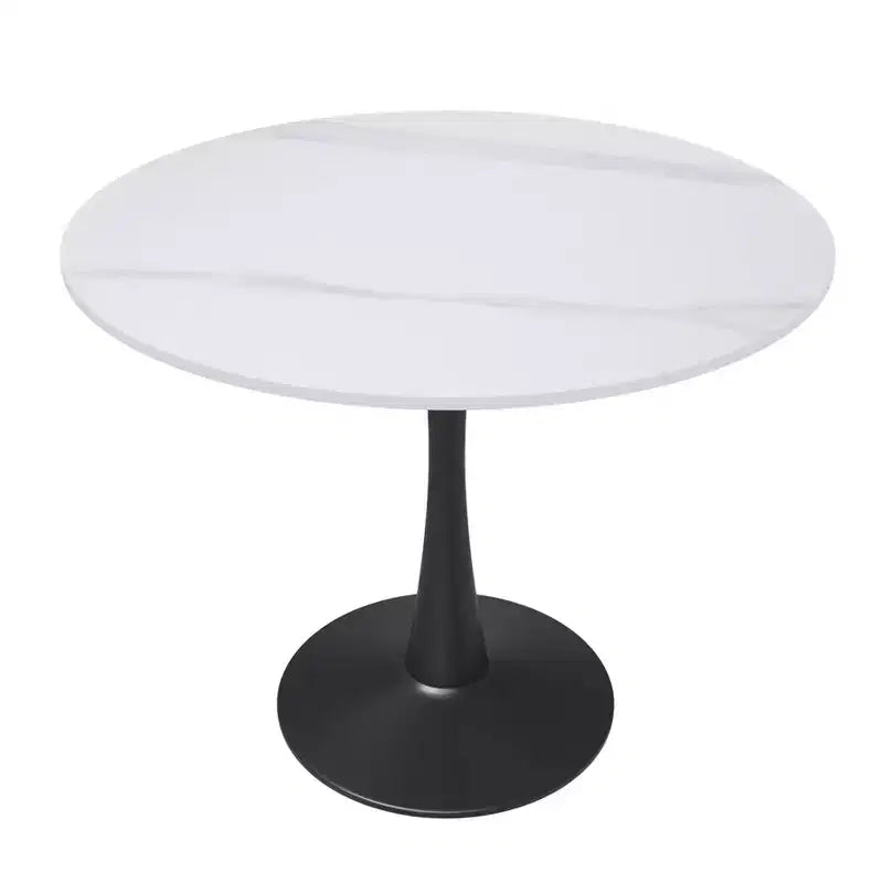Table à manger ronde Bristol 31, plateau en pierre frittée, pied colonne en acier noir, table d'appoint de café pour la cuisine et les petits espaces