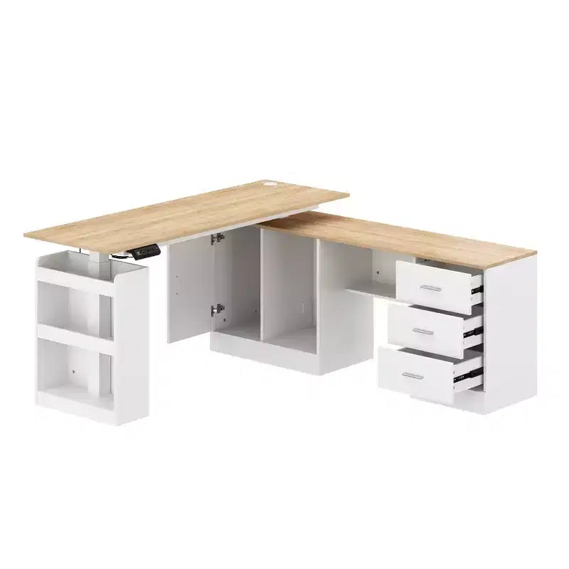 Bureau d'ordinateur à hauteur réglable Bureau de bureau Bureau debout: Bureau spacieux en forme de L, Armoires de rangement