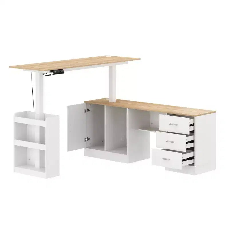 Bureau d'ordinateur à hauteur réglable Bureau de bureau Bureau debout: Bureau spacieux en forme de L, Armoires de rangement