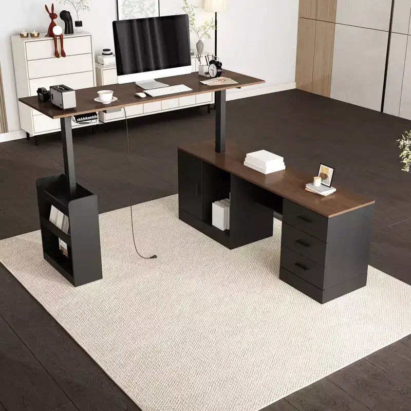 Bureau d'ordinateur à hauteur réglable Bureau de bureau Bureau debout: Bureau spacieux en forme de L, Armoires de rangement