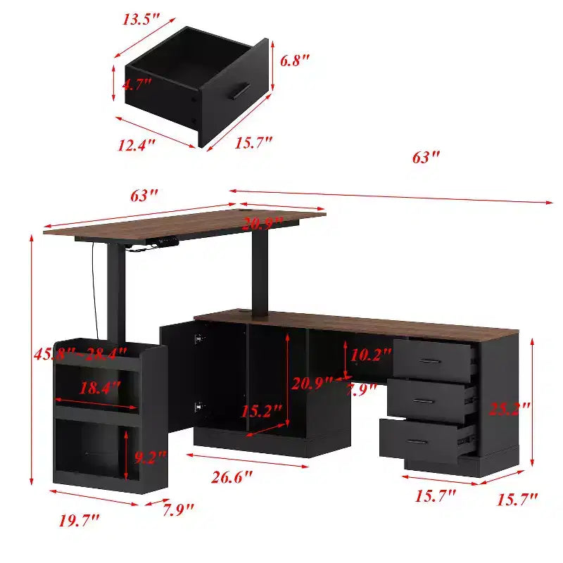 Bureau d'ordinateur à hauteur réglable Bureau de bureau Bureau debout: Bureau spacieux en forme de L, Armoires de rangement