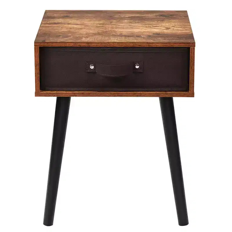 Table de Chevet d'Appoint du Milieu du Siècle avec Tiroir en Tissu Marron Rustique