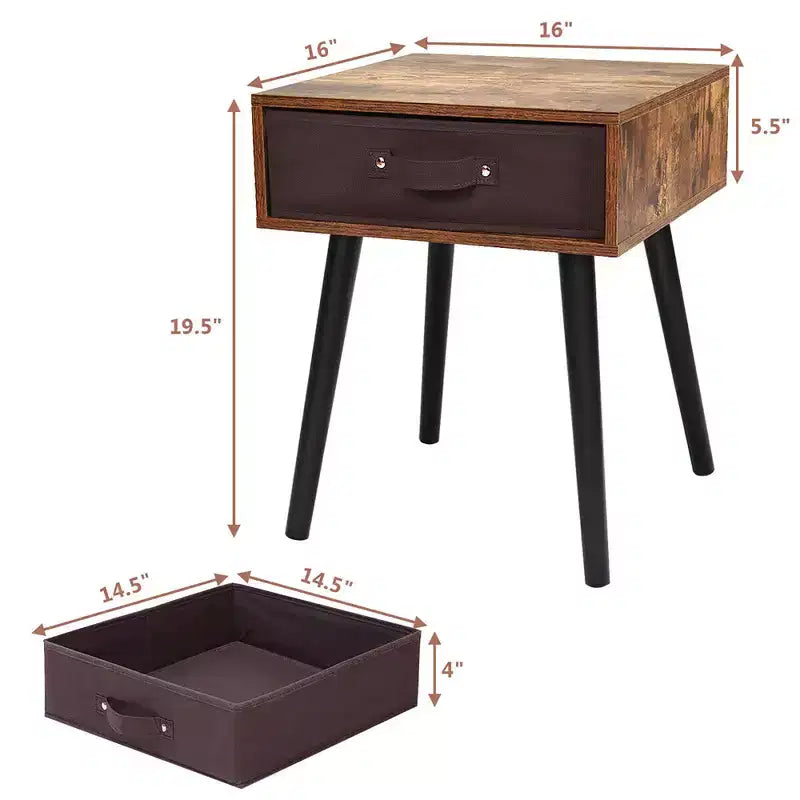 Table de Chevet d'Appoint du Milieu du Siècle avec Tiroir en Tissu Marron Rustique