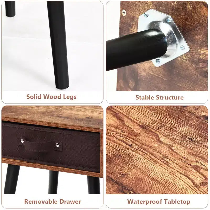 Table de Chevet d'Appoint du Milieu du Siècle avec Tiroir en Tissu Marron Rustique