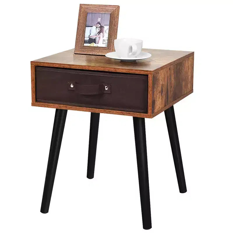 Table de Chevet d'Appoint du Milieu du Siècle avec Tiroir en Tissu Marron Rustique