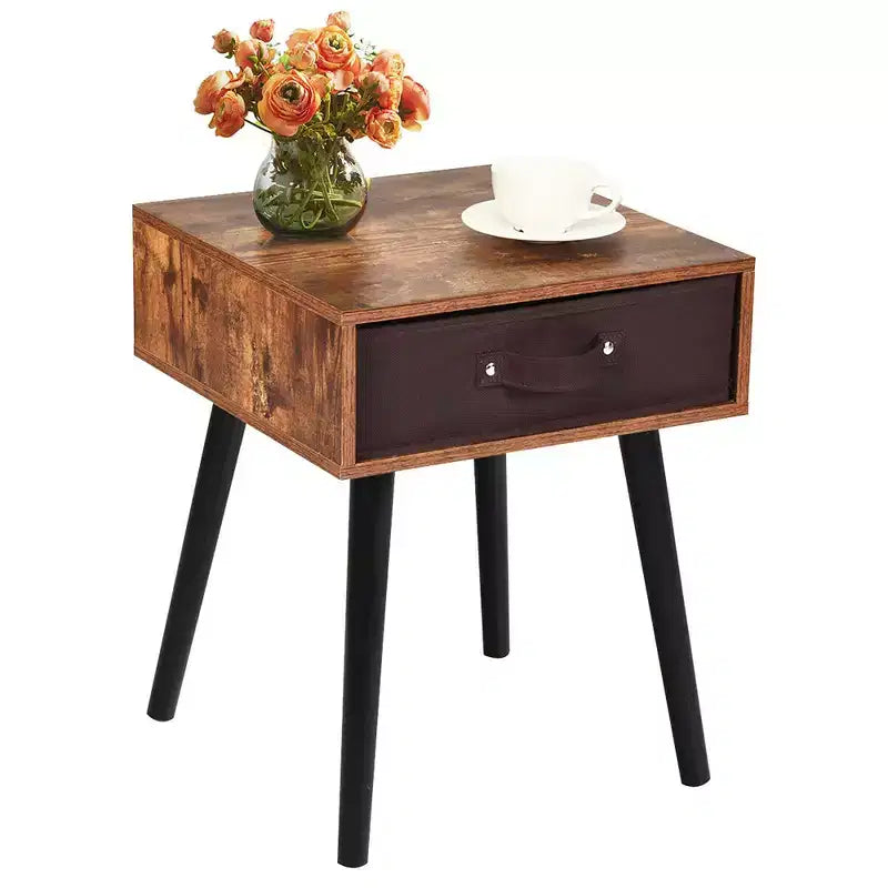Table de Chevet d'Appoint du Milieu du Siècle avec Tiroir en Tissu Marron Rustique