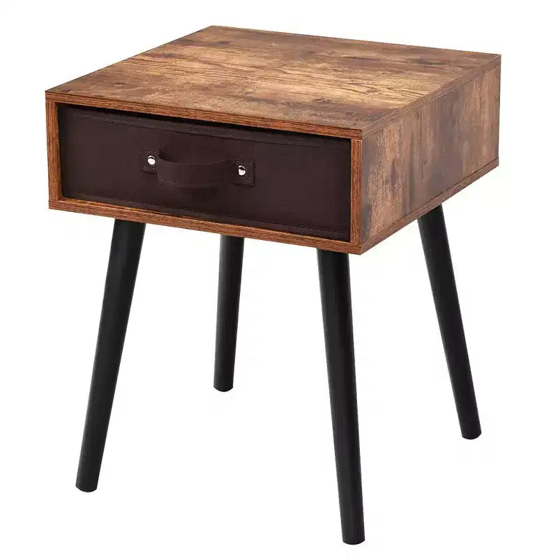 Table de Chevet d'Appoint du Milieu du Siècle avec Tiroir en Tissu Marron Rustique