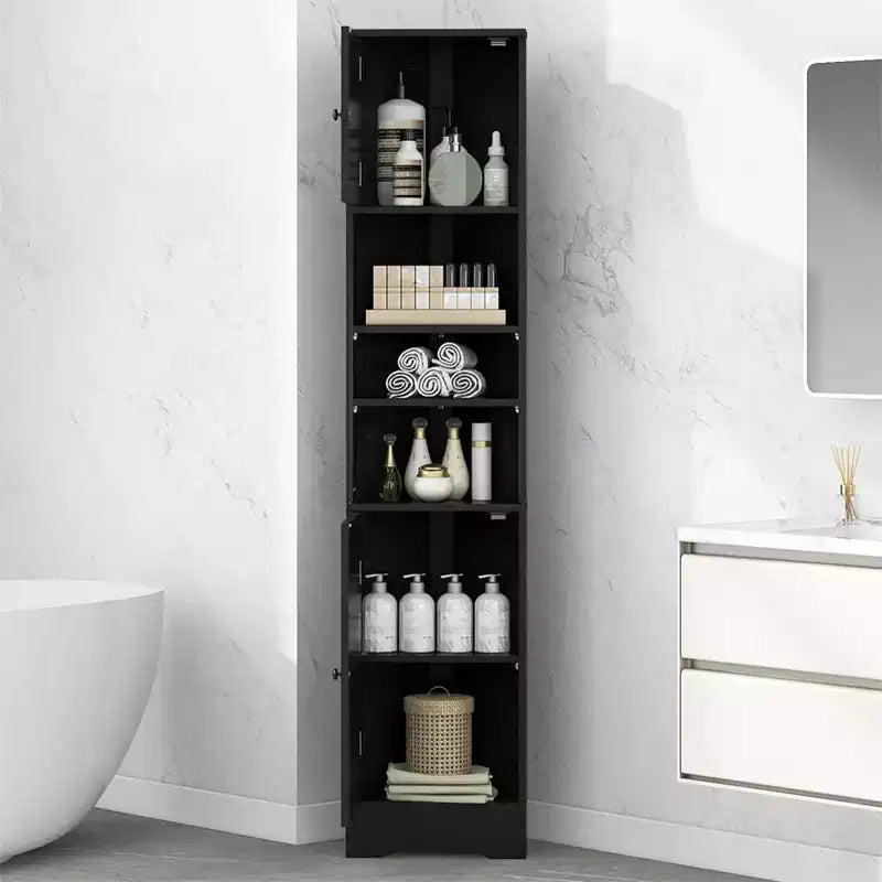 Meuble d'angle de salle de bain haut de 67 pouces, meuble de rangement au sol autoportant avec étagères réglables, organisateur de placard étroit pour salle de bain, cuisine, salon