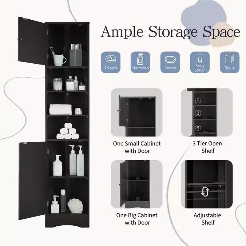 Meuble d'angle de salle de bain haut de 67 pouces, meuble de rangement au sol autoportant avec étagères réglables, organisateur de placard étroit pour salle de bain, cuisine, salon